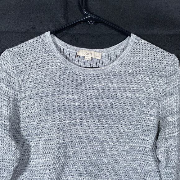 Ann Taylor Loft Womens Sweater Gray Petite Crew Neck Knitted Long Sleeve LP - Picture 2 of 12